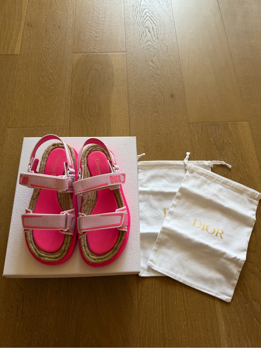Christian Dior D-Act Neon Pink Sandals Authentic w/ Box and dust bags